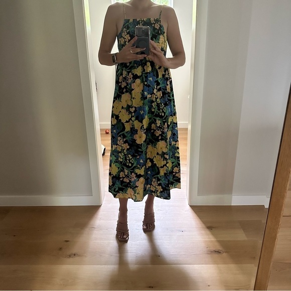 Top Shop Womens Tropical Floral Midi Dress Smocked Spaghetti Strap Multicolor S - Picture 3 of 6